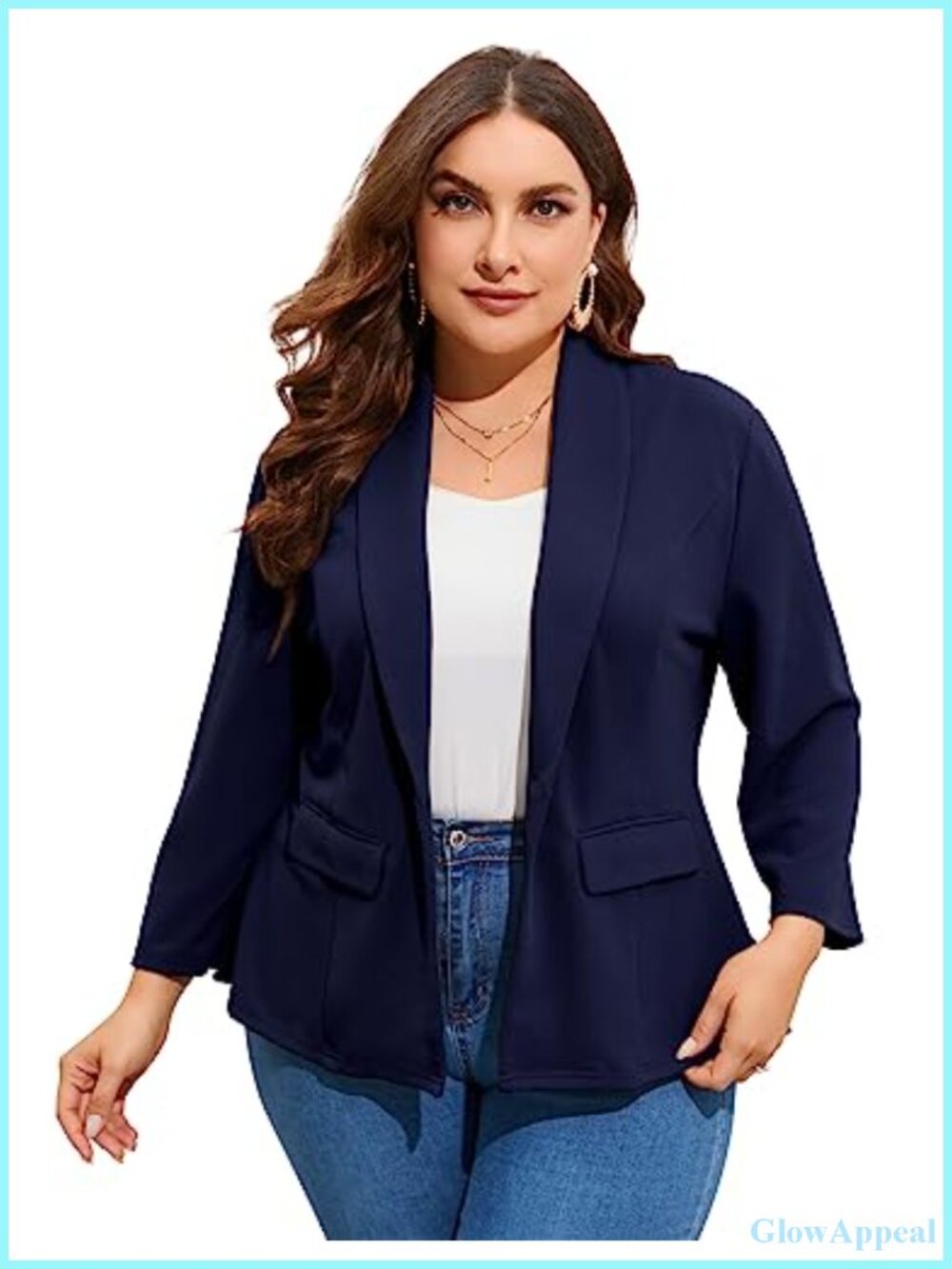 Plus Size Open Front Blazer with Pockets Lapel Collar Peplum Work Office Jacket